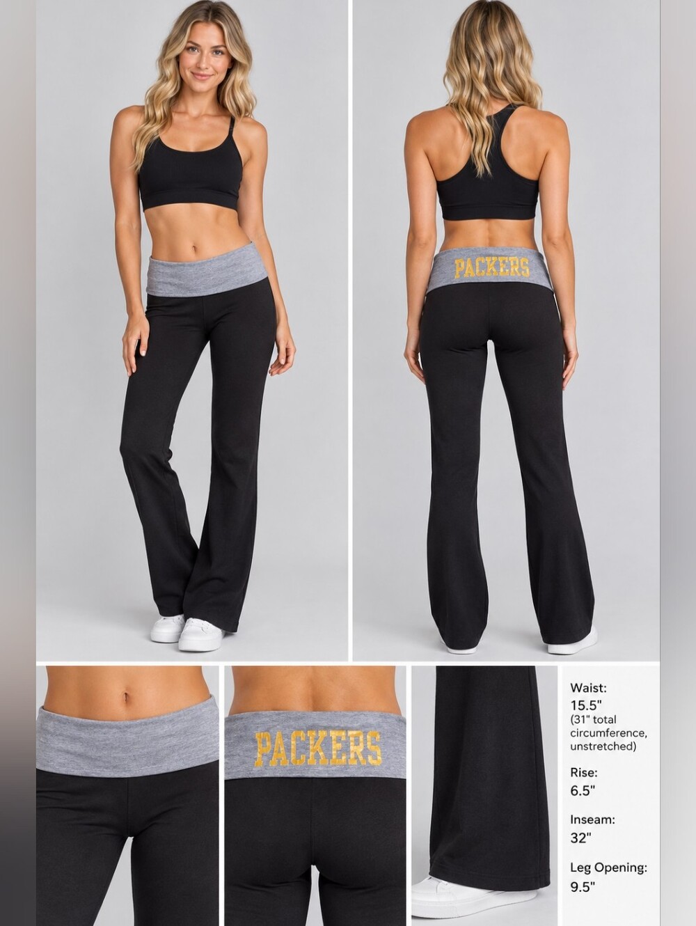 2010s/Y2K NFL Green Bay Packers Fold-Over Flare Yoga Pants Womens Medium Gray Bl